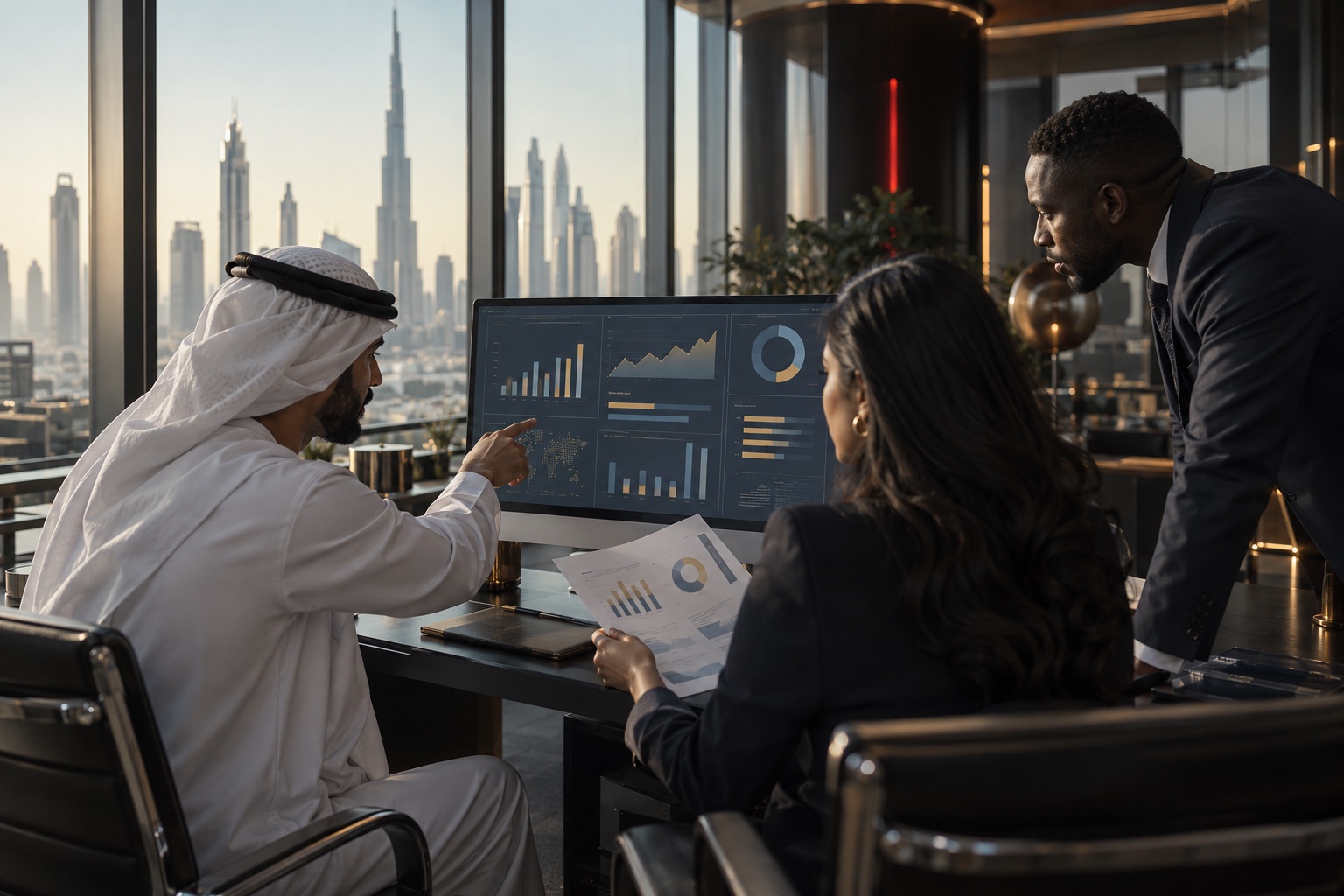 Accounting team collaborating in a Dubai office